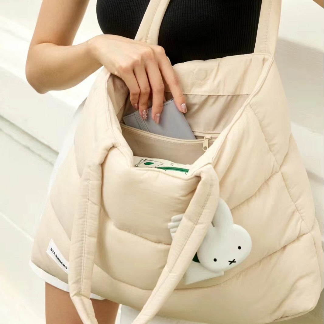 Women's Down College Style Large Capacity Lightweight Fluffy Cotton Tote Bags