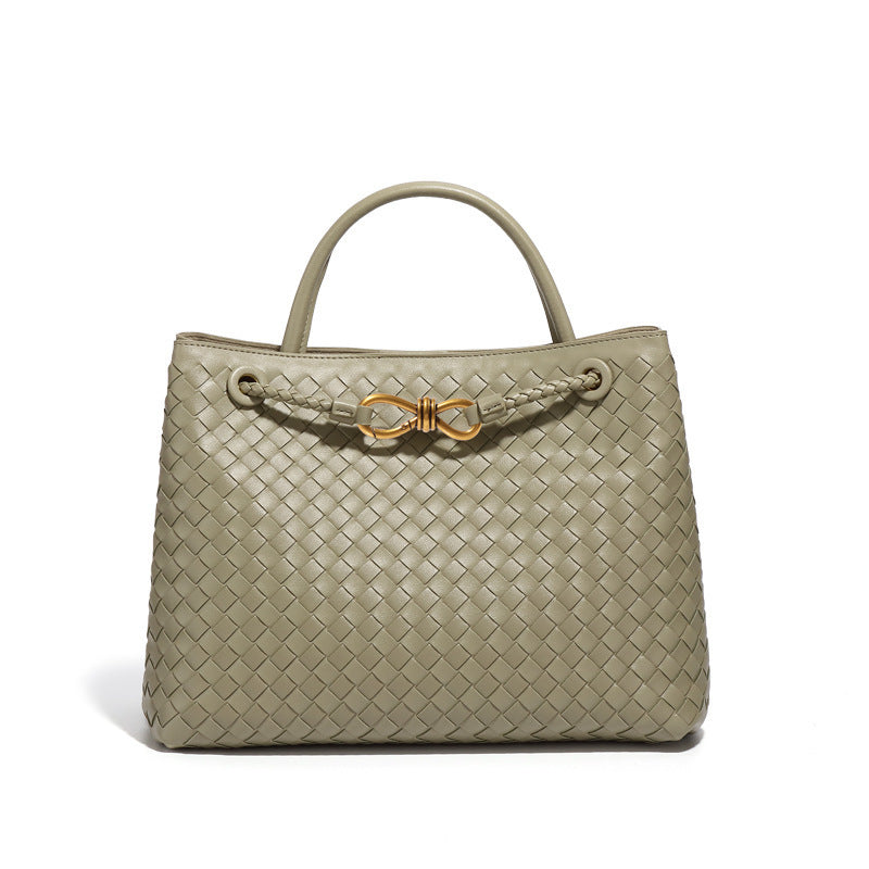 Women's Metal Cord Fastener Woven Portable Large Handbags