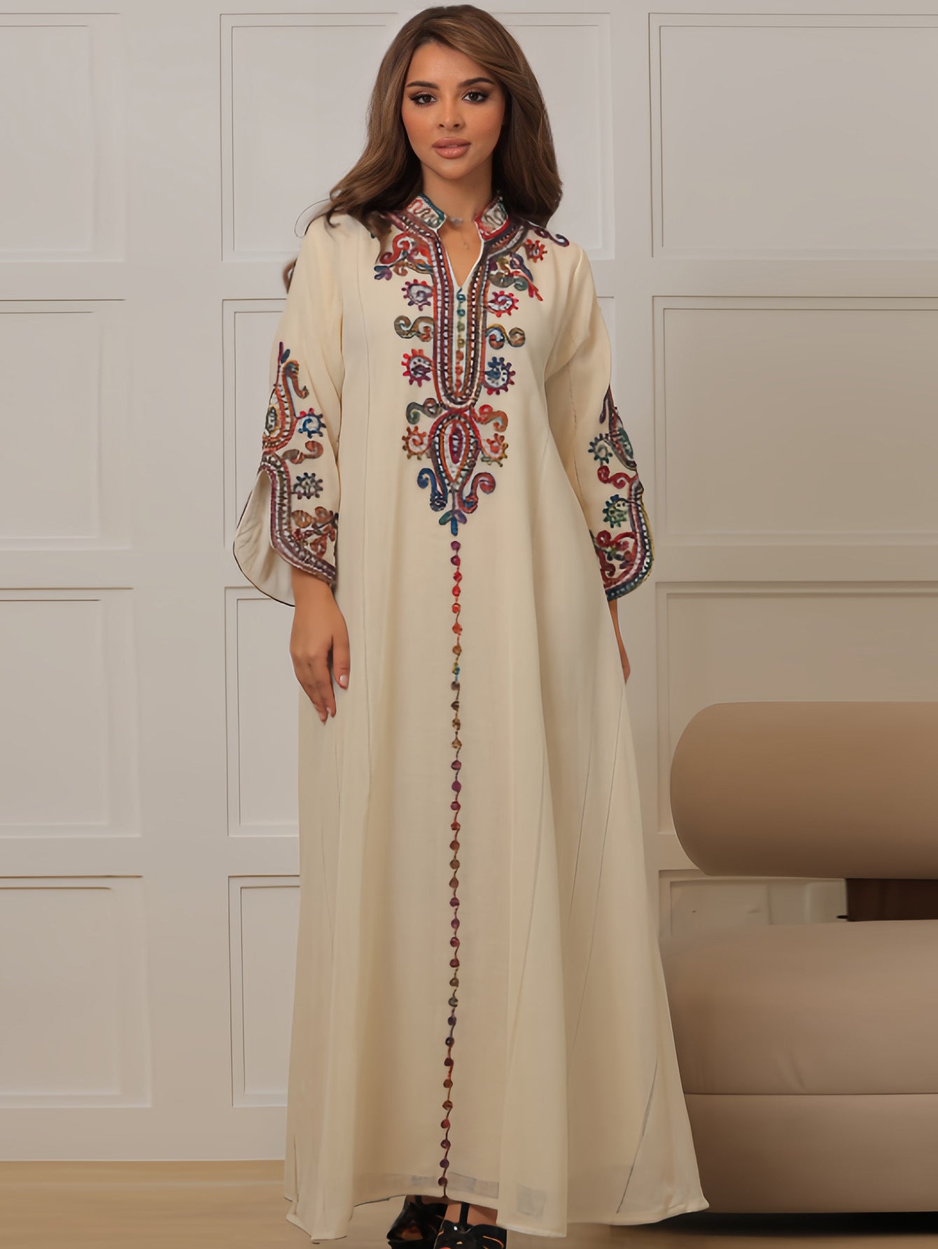 Women's Muslim Robe Rope Embroidery Craft Leisure Clothing