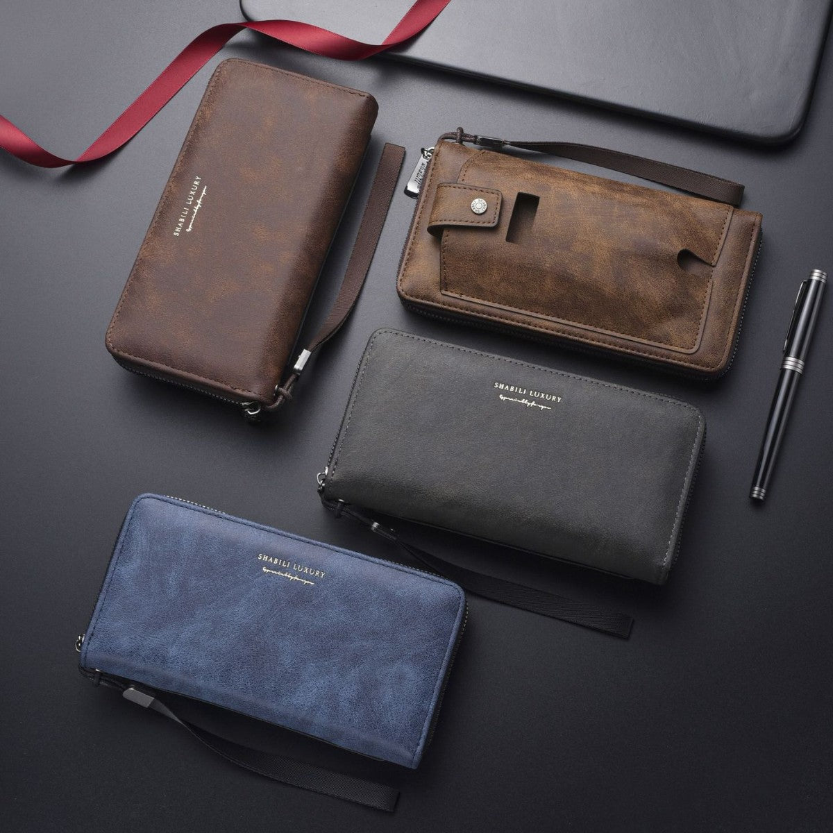Men's Long Zipper Multiple Slots Leisure Mobile Handbags