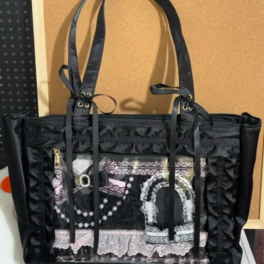 Two-dimensional Fashion Satin Bow Transparent Badge Shoulder Bags