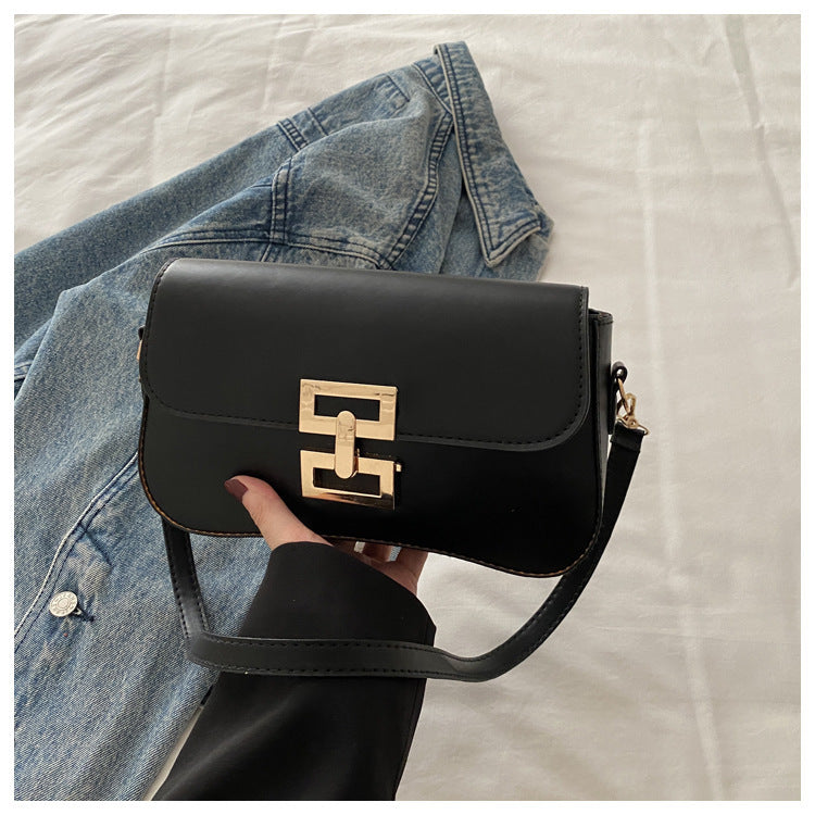Women's Spring Retro Large Capacity Solid Color Lock