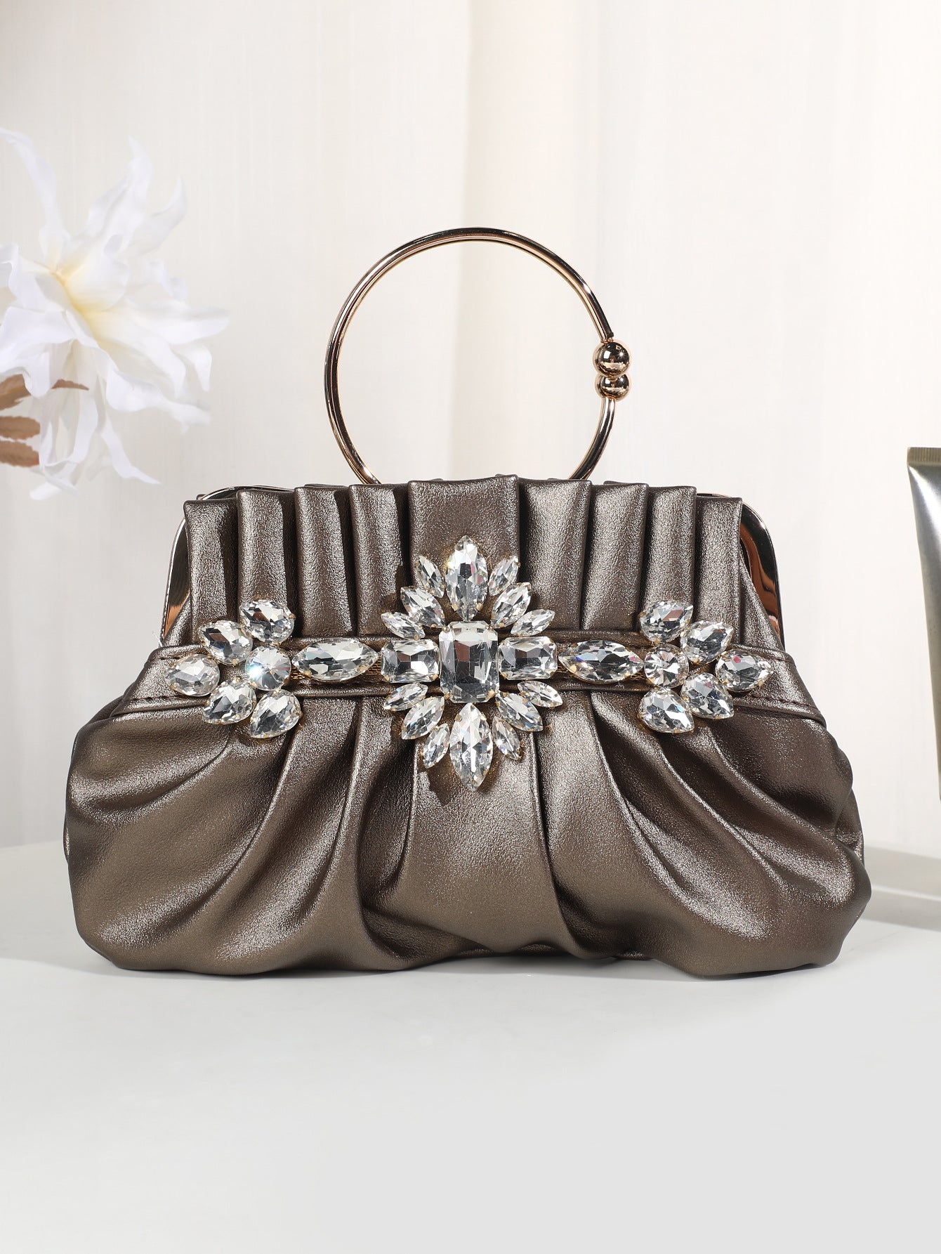Refined Rhinestone Dinner Pleated Hollow Design Evening Bags