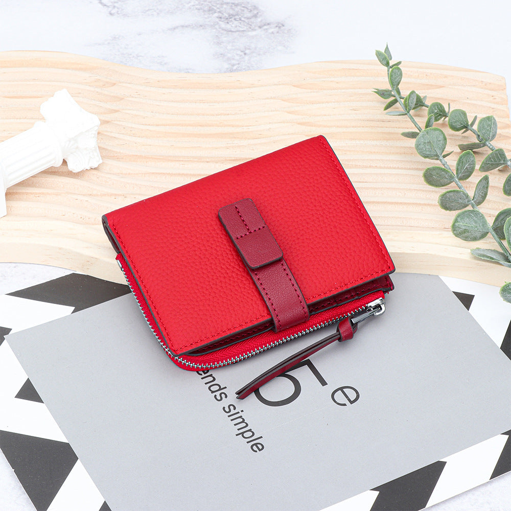 Women's Leather Contrast Color Short Fashion Fold Ladies Wallets