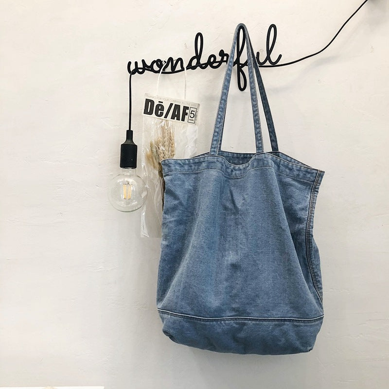 Women's Korean Style Denim Canvas Simple Large Capacity Solid Women's Shoulder Bag