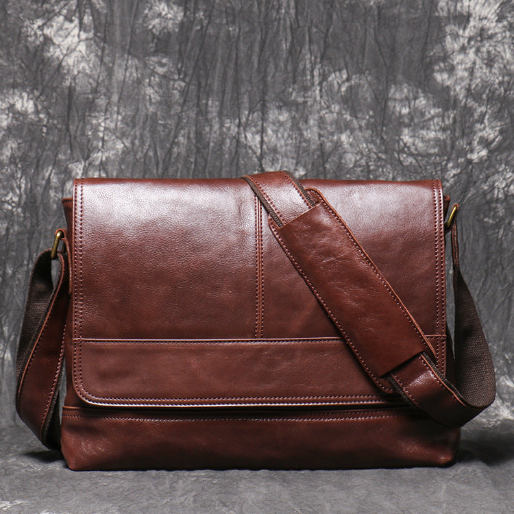 Men's Retro Distressed Leather Crazy Horse Large Shoulder Bags