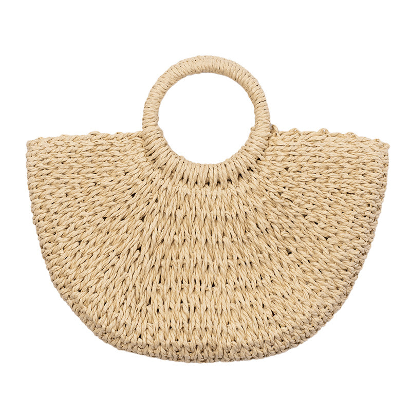Women's Summer Retro Simple Straw Half Moon Mori Fashion Rattan Crescent Handbags