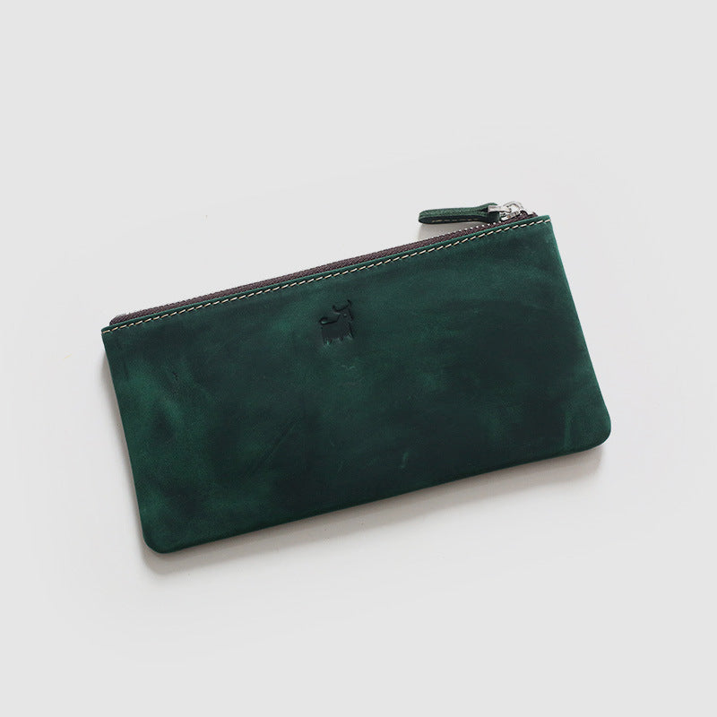 Men's Retro First Layer Cowhide Long Genuine Leather Ladies Wallets