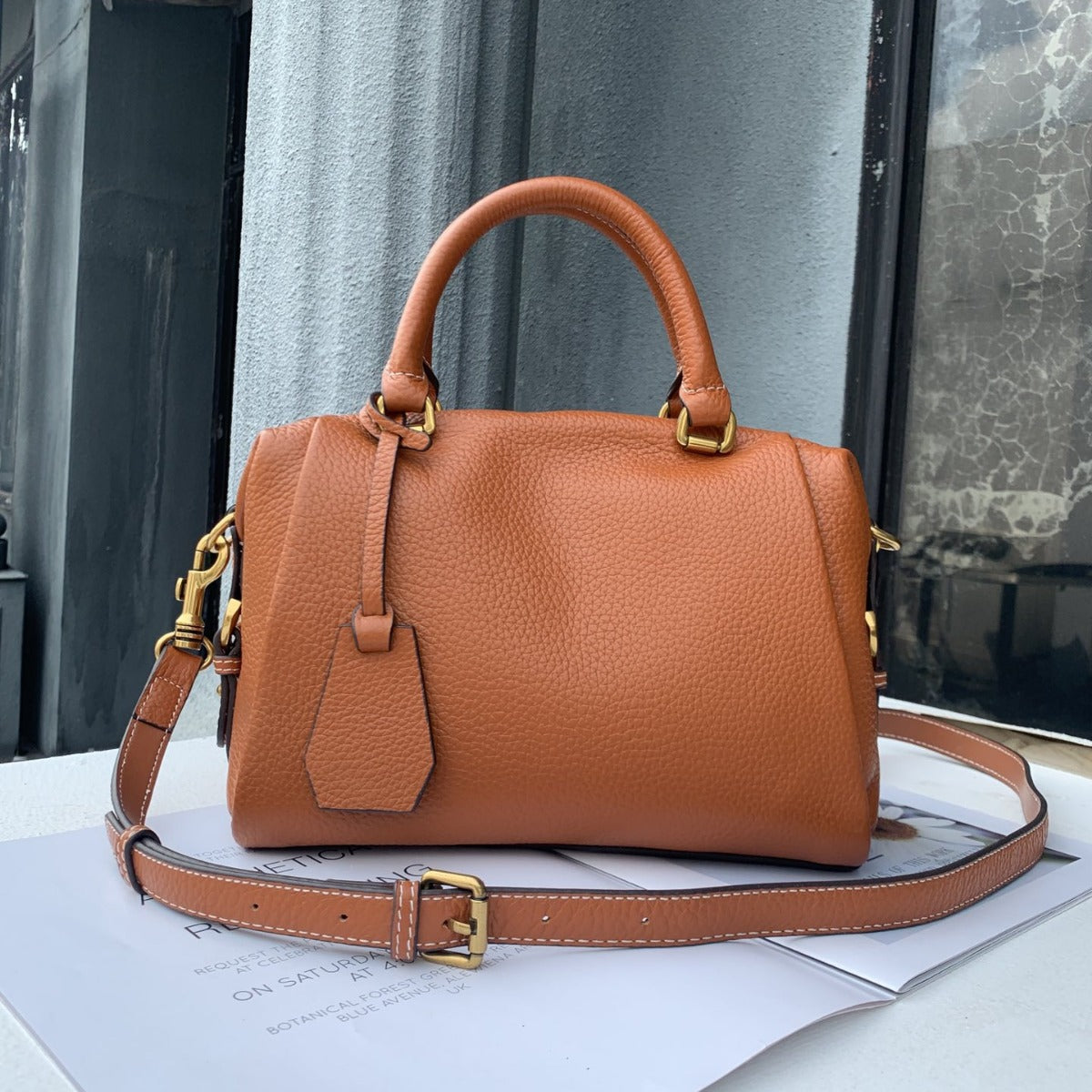 Women's Leather Boston Pillow Trendy Head Layer Cowhide Large Handbags