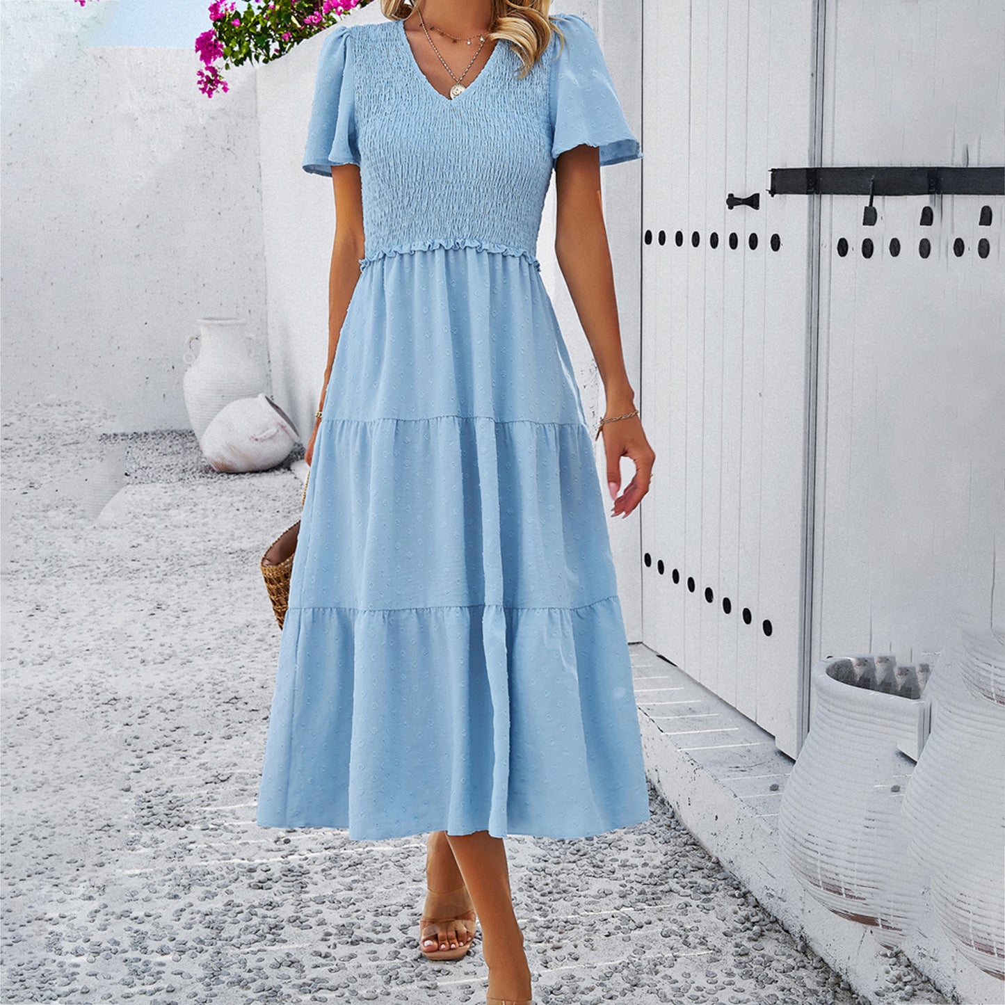 Women's Temperament Leisure Olive Solid Color Sleeve Dresses