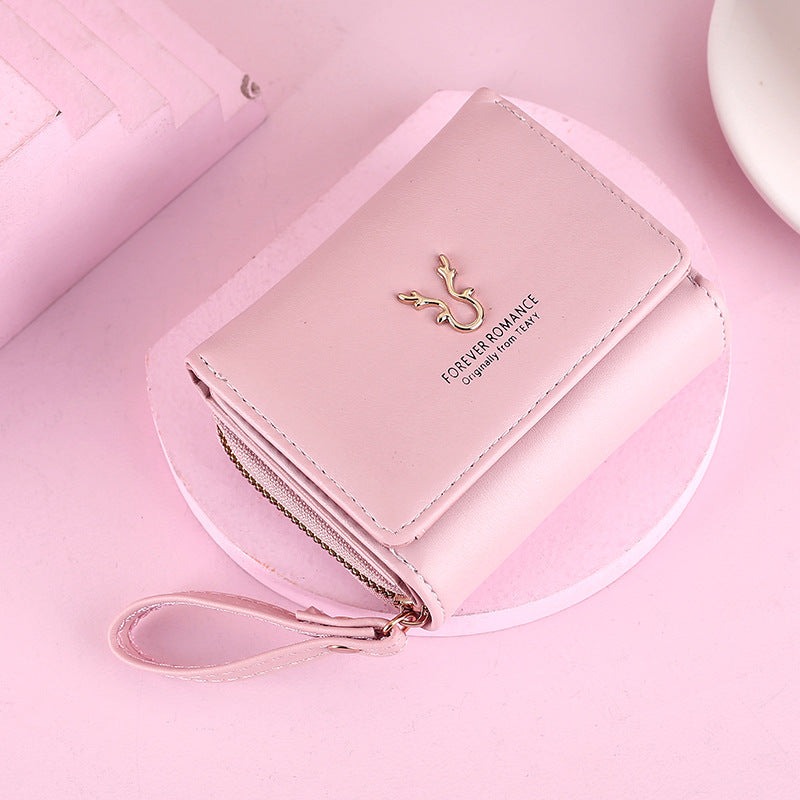 Women's Short Leather Mini Zipper Cartoon Ladies Wallet