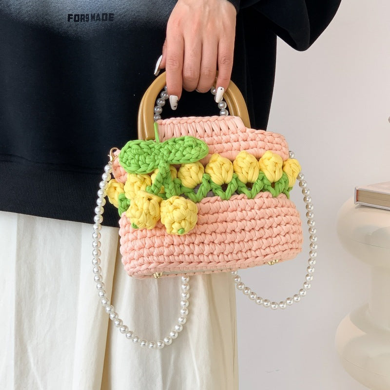 Tulip Hand-woven Homemade Strip Thread Material Finished For Women's Handbag