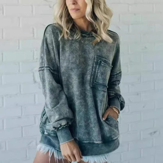 Women's Washed Cotton Loose-fitting Casual T-shirt For Sweaters