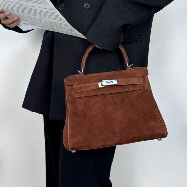 Women's Top Layer Frosted Suede Wide Strap Kelly Retro Easy Matching Women's Shoulder Bag