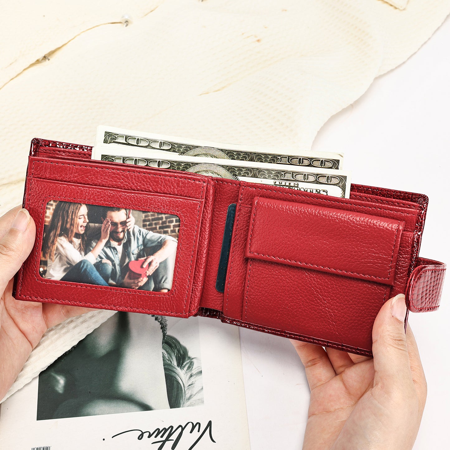 Women's Leather Short Multiple Slots Handmade Large Coin Purses