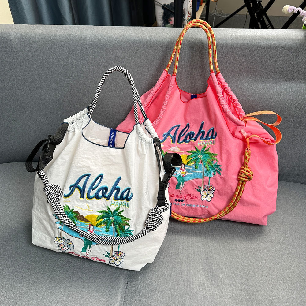 Hawaiian Embroidery Shopping Large Capacity Nylon Women's Handbag