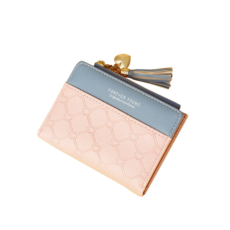 Women's Short Zipper Three-fold Korean Style Tassel Simple Zero Ladies Wallet