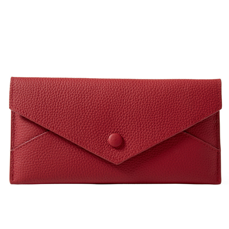 Women's Genuine Leather Simple Thin Envelope Large Capacity Ladies Wallet