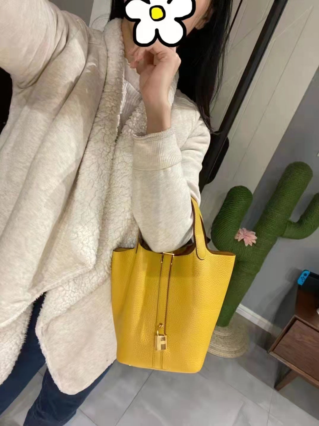 Women's Home Vegetable Basket Hand First Layer Cowhide Bags