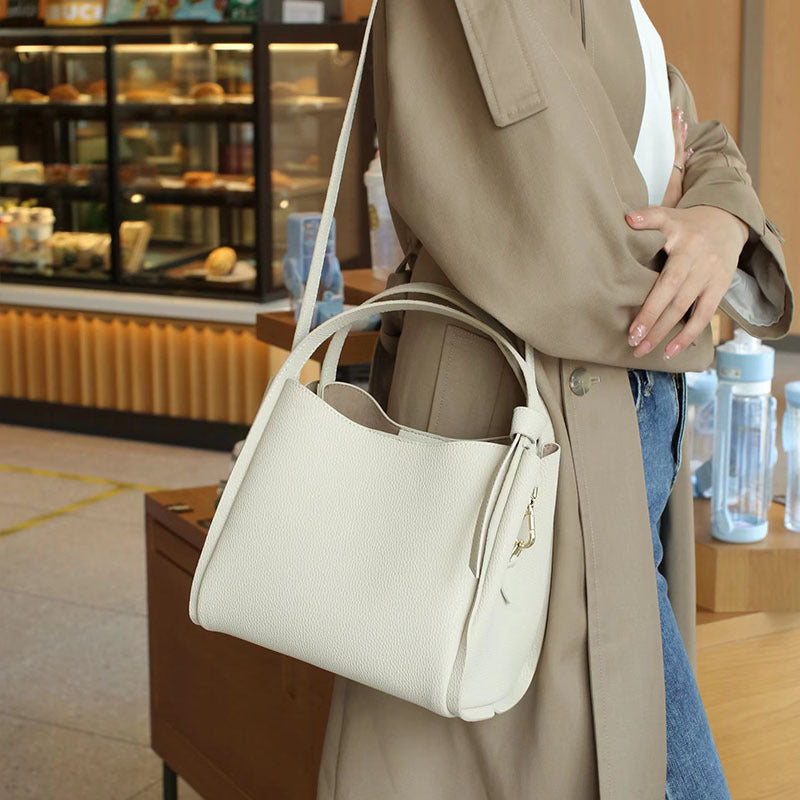Leather Fashion Cattlehide Clutch Versatile High Sense Large Bucket Bags