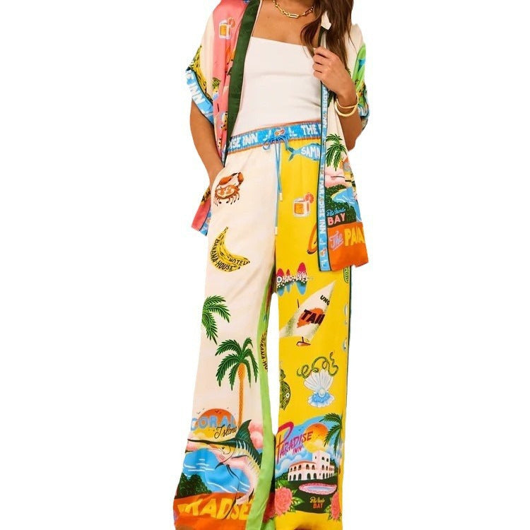 Personalized Printed Sleeve Color Matching Vacation Suits