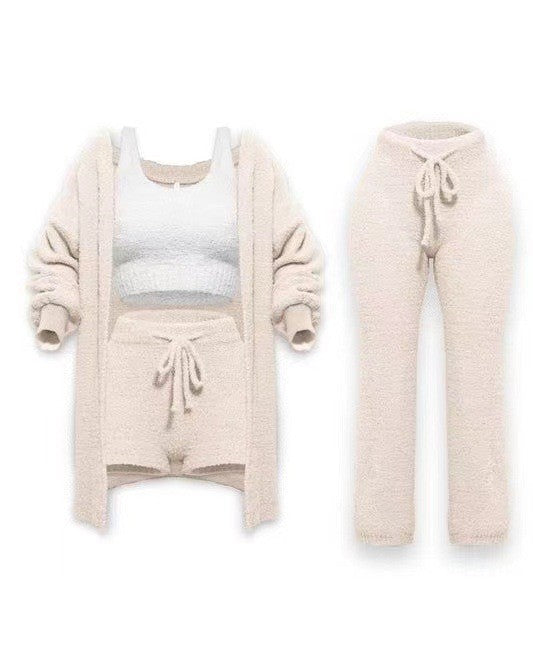 Knitted Plush Long Sleeve Set Three-piece Suits