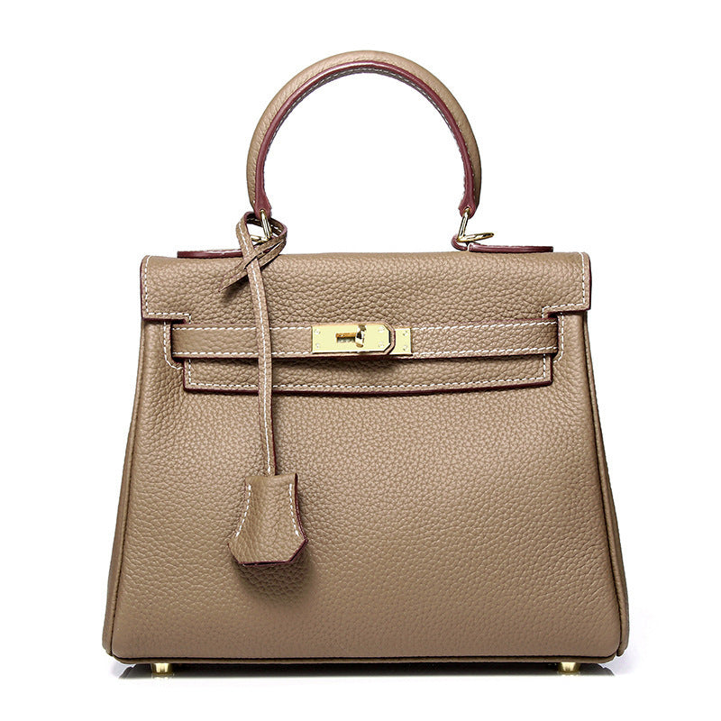 Cowhide Kelly Large Capacity Genuine Leather Portable Women's Handbag