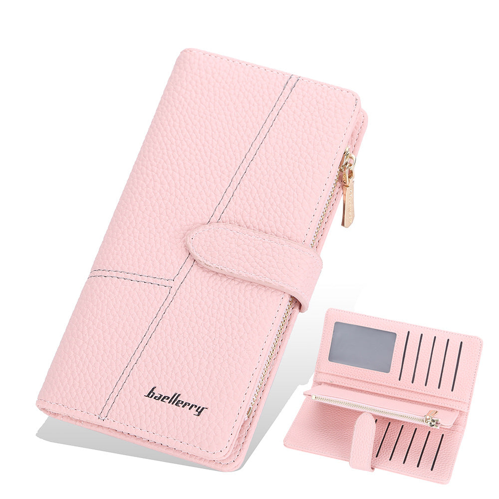 Women's Long Korean Style Multiple Slots Zipper Lychee Ladies Wallet