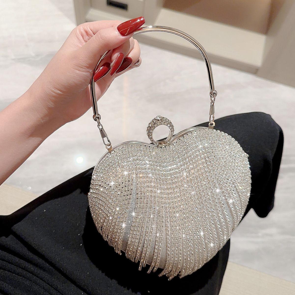 Women's Heart-shaped Dinner Rhinestone Banquet With Dress Bags