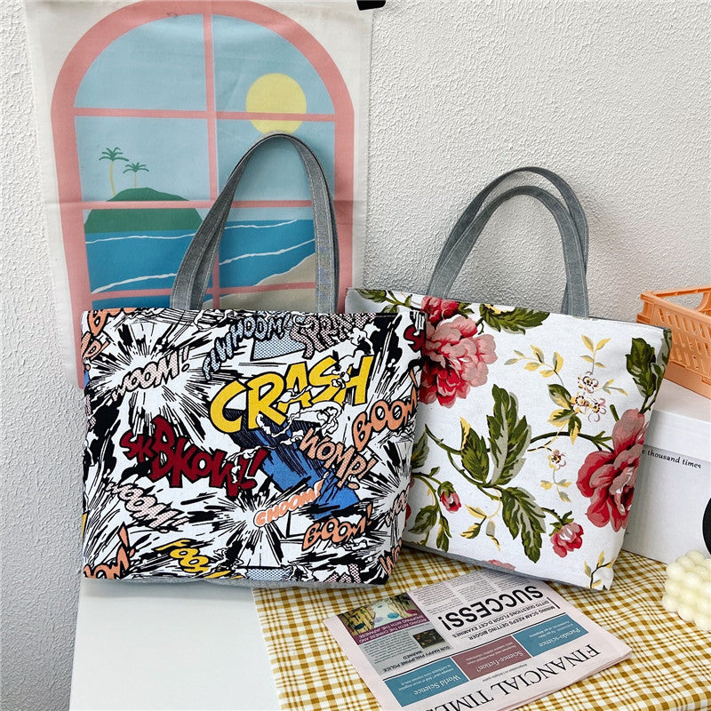 Women's Canvas Large Capacity Printed Korean Literary Women's Shoulder Bag