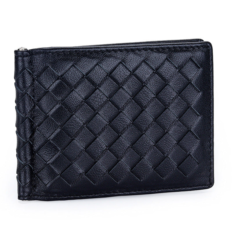 Women's & Men's & Authentic Leather Weave Gold Clip Ladies Wallets