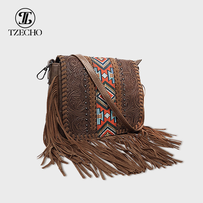 Women's Bohemian Ethnic Style Tassel Leather Crossbody Bags
