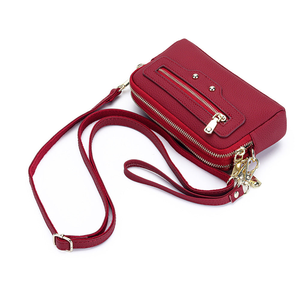Women's Layer Cowhide Double Zipper For Multifunctional Clutch Women's Messenger Bag