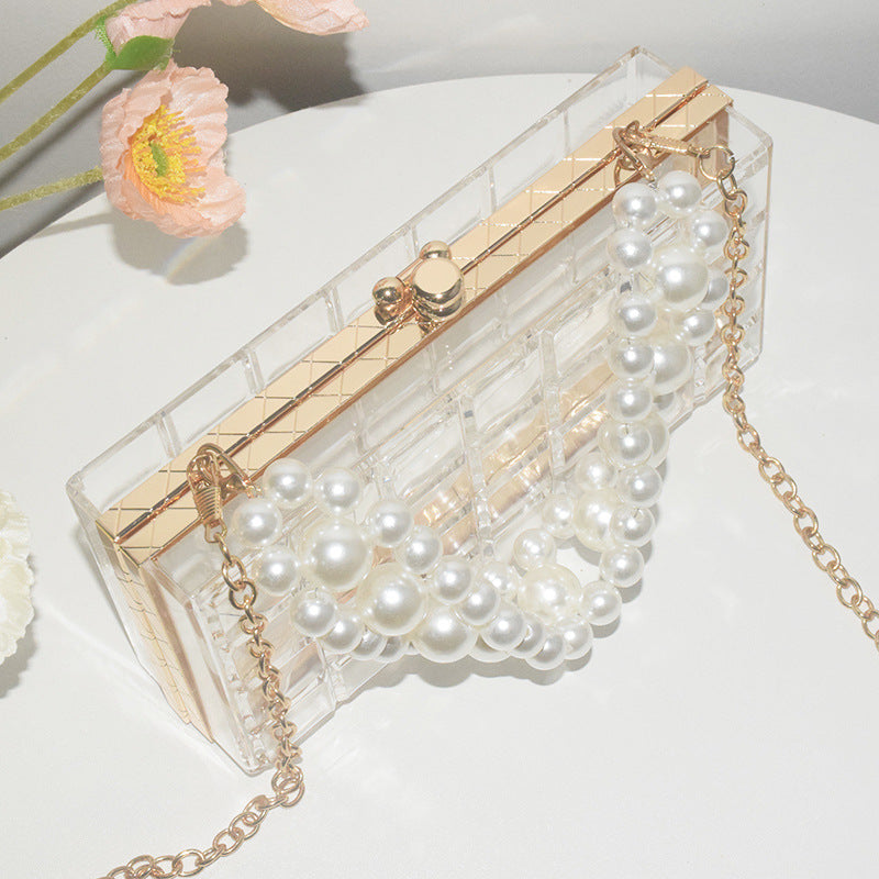 Women's Acrylic Transparent Pearl Chain Dinner Party Crossbody Bags