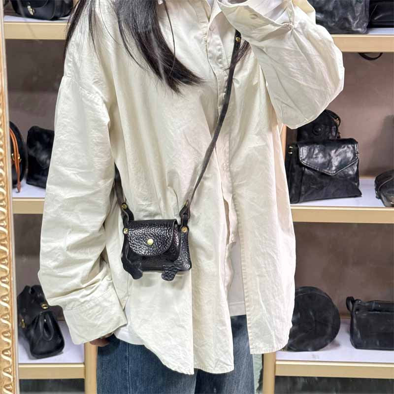 Genuine Leather Snap Button Portable Mini Business Document Cute Women's Messenger Bag