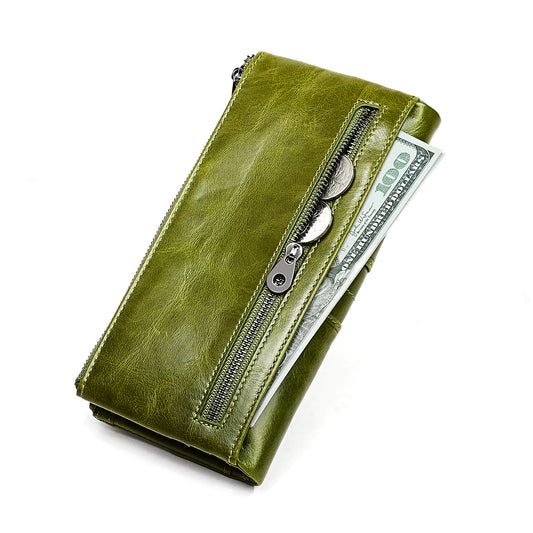 Women's Solid Color High-grade Cowhide Long Billfold Ladies Wallets