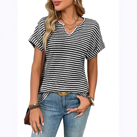 Women's Summer Sleeve Loose Striped Leisure Pullover Blouses