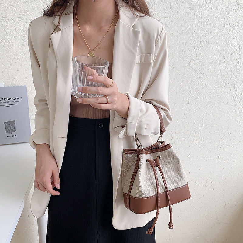 Women's Korean Style Canvas Artistic Stitching Design Crossbody Bags