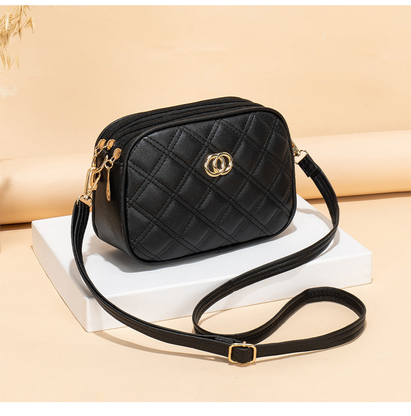 Large Capacity Triple Zipper Fashionable Simple Women's Messenger Bag