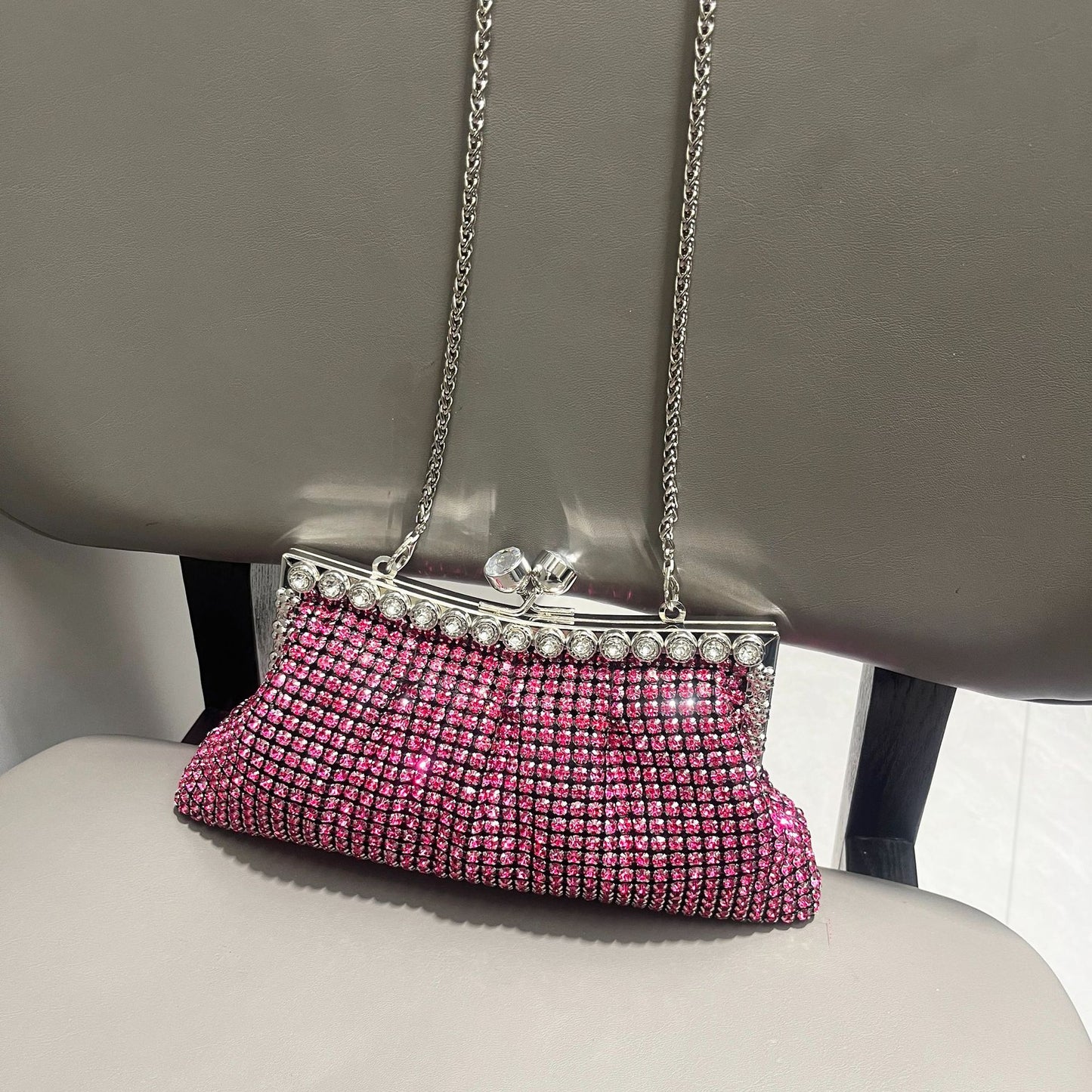 Women's Shiny Rhinestone Handmade Clutch Chain Clip Evening Bags