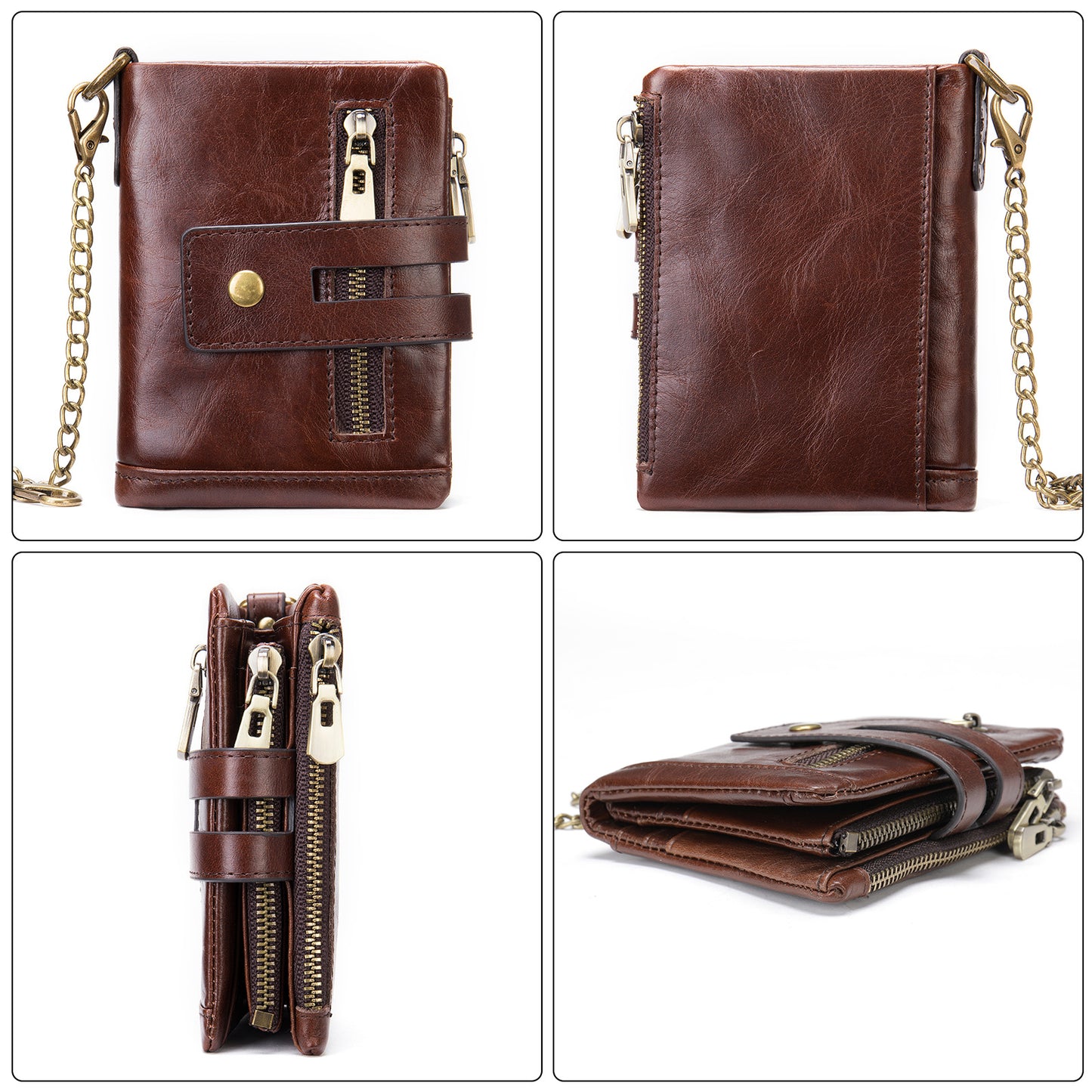 Men's Swiping Multifunctional Zipper Short Chain Genuine Men's Wallets