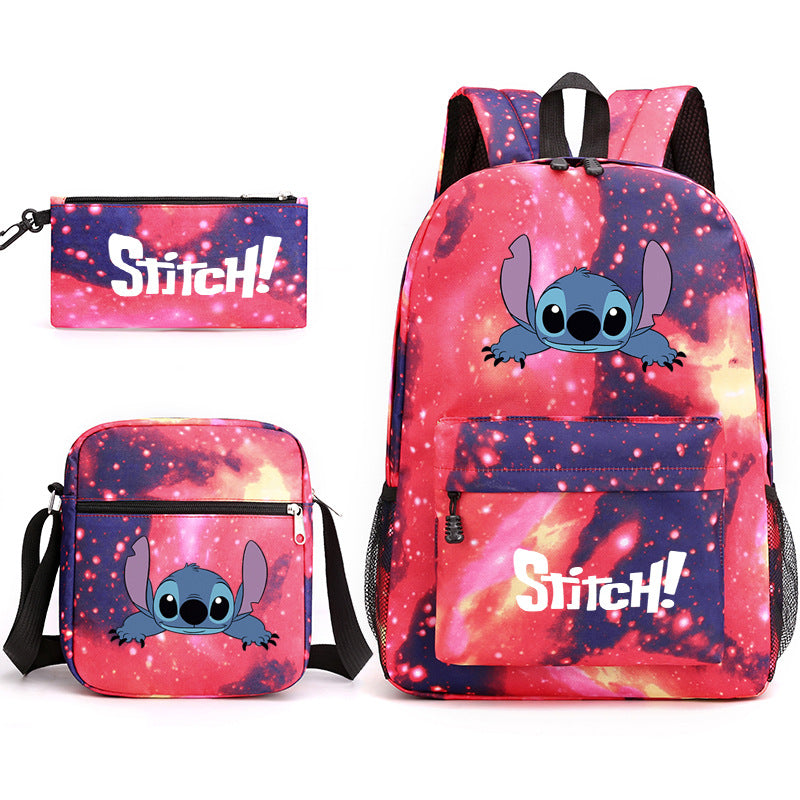 Star Stitch Pencil Black Three-piece Set Backpacks