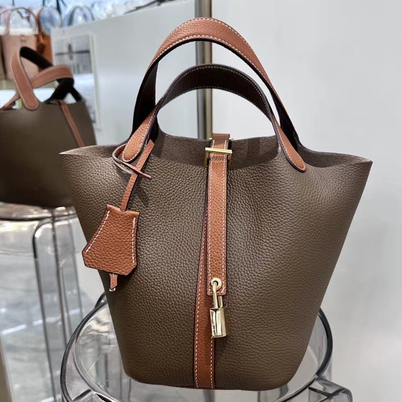 Women's Genuine Leather Vegetable Basket Bride Litchi Grain Bags
