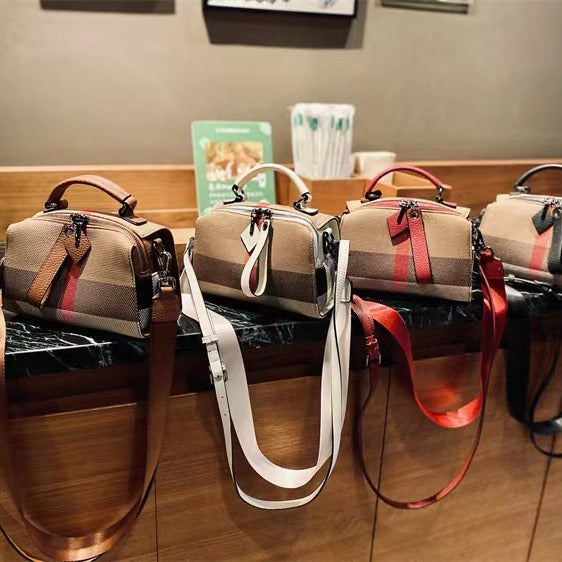 Women's Leather Saddle Dumpling Tide Plaid Shoulder Bags