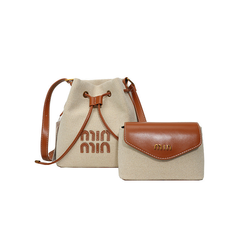 Women's Drawstring Bundle Fashion Contrast Color High-grade Bucket Bags