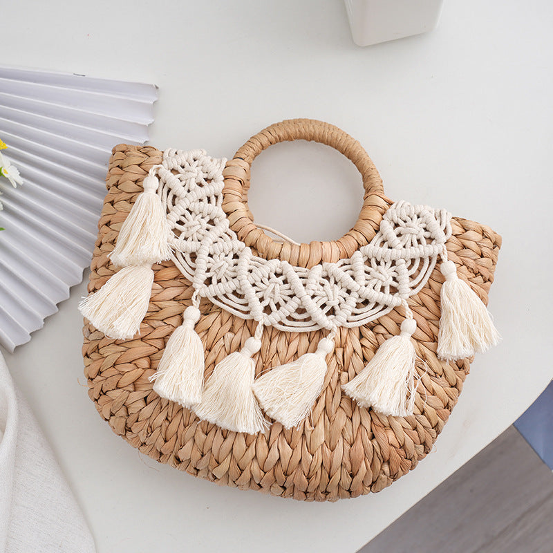Simple Nordic Style Straw Semicircle Versatile Handbags