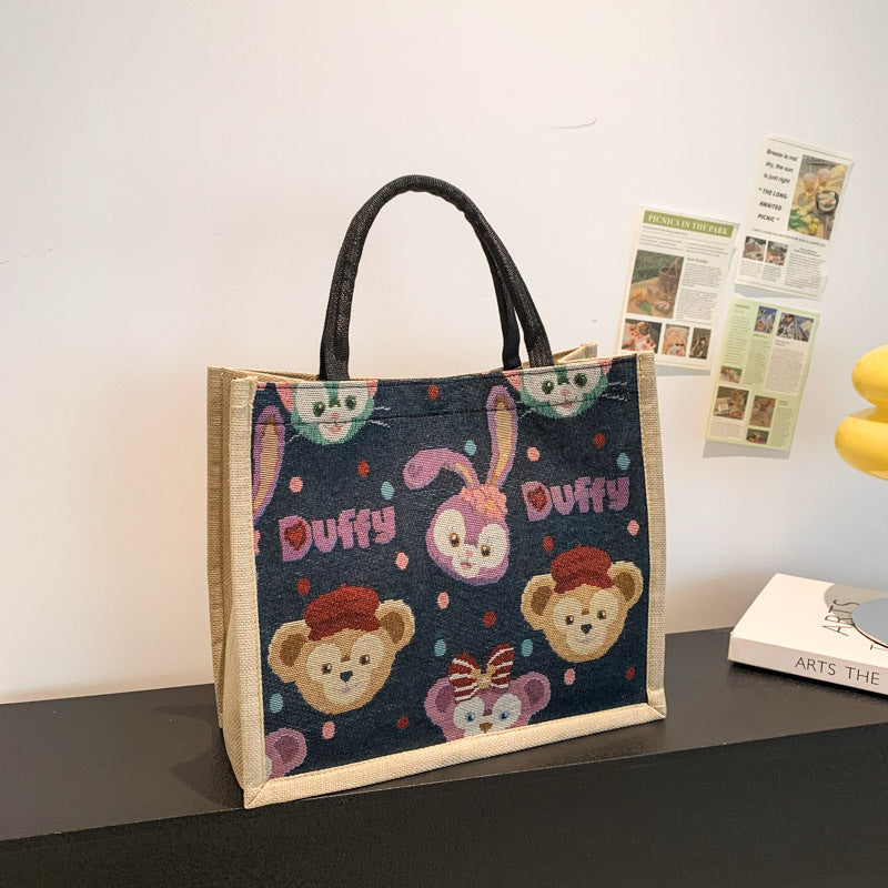 Women's Linen Fresh Cute Printed Canvas Woven Women's Handbag