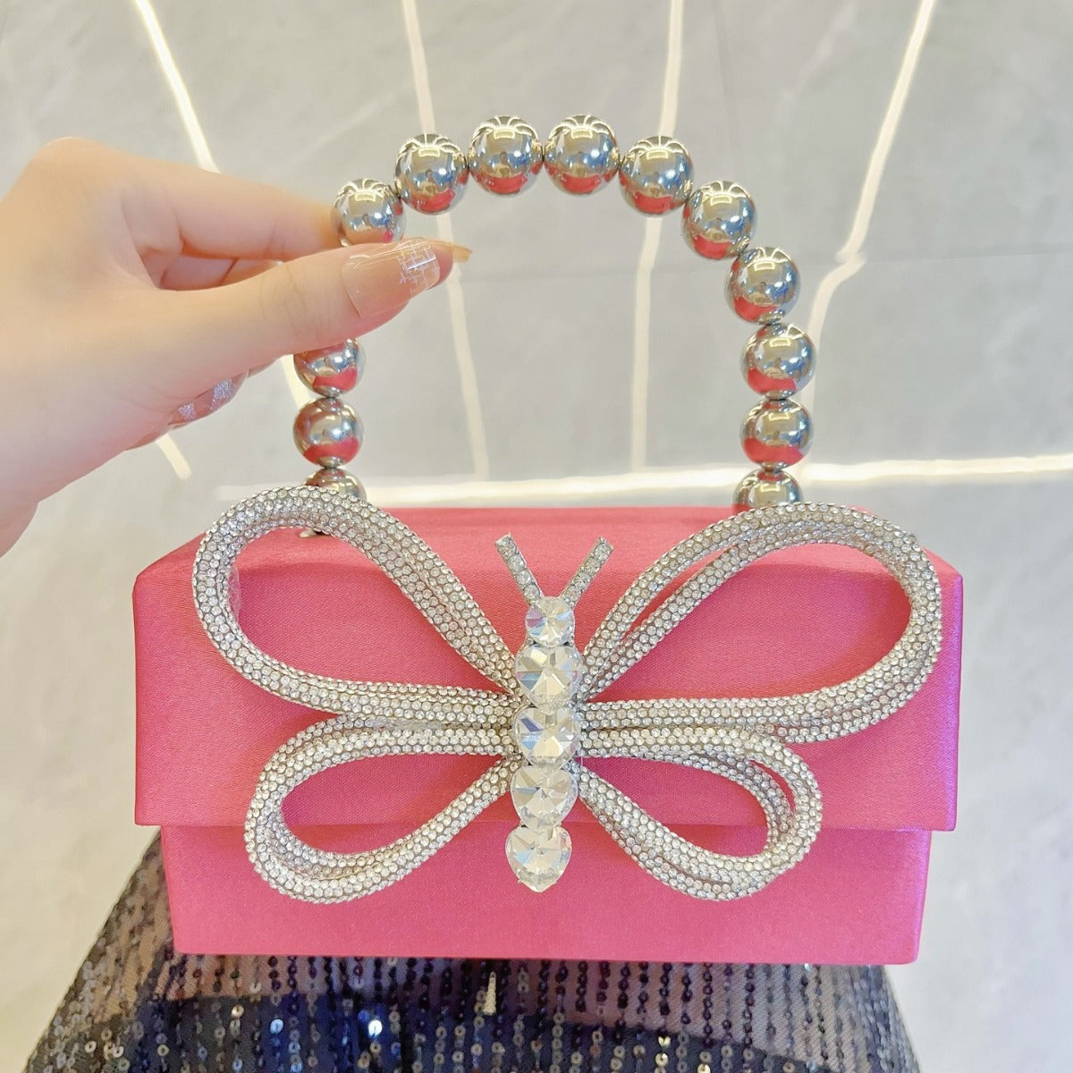 French Glossy Silk Box Bow Dinner Handbags