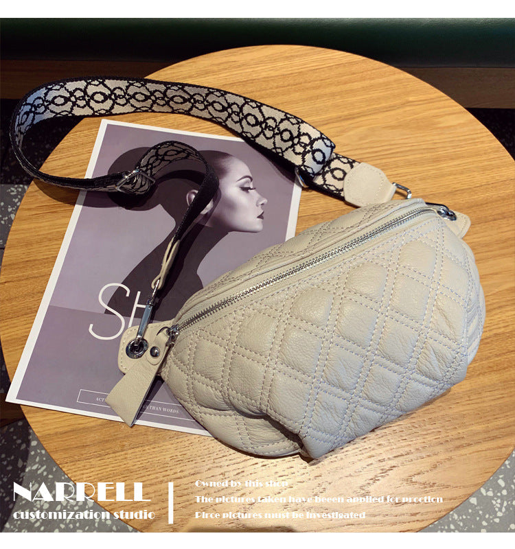 Female Cowhide Leather Wide Strap Niche Waist Packs