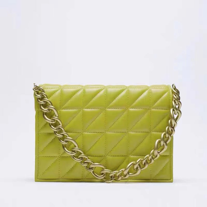Check Thick Chain Quilted Rice Word Crossbody Bags